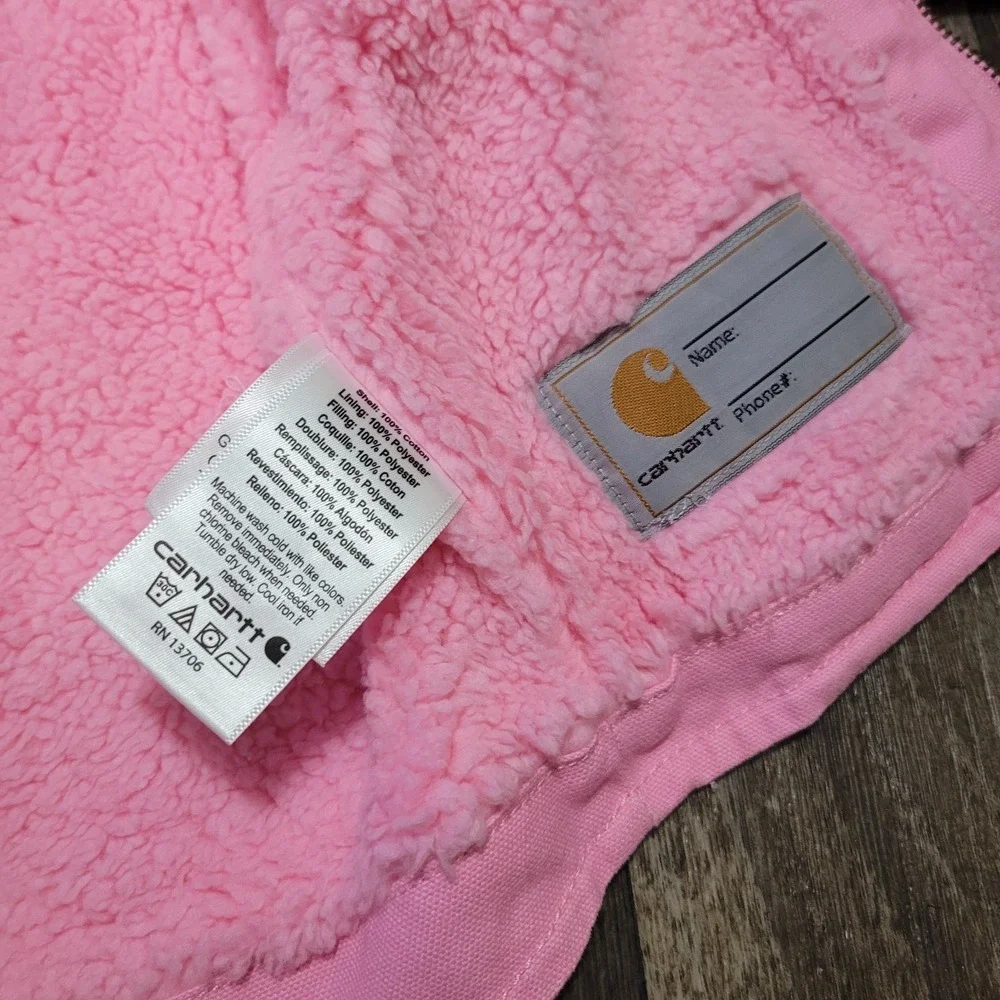 Carhartt Girls 3T Pink Washed Duck Hooded Jacket Sherpa Lined Full Zip Workwear
